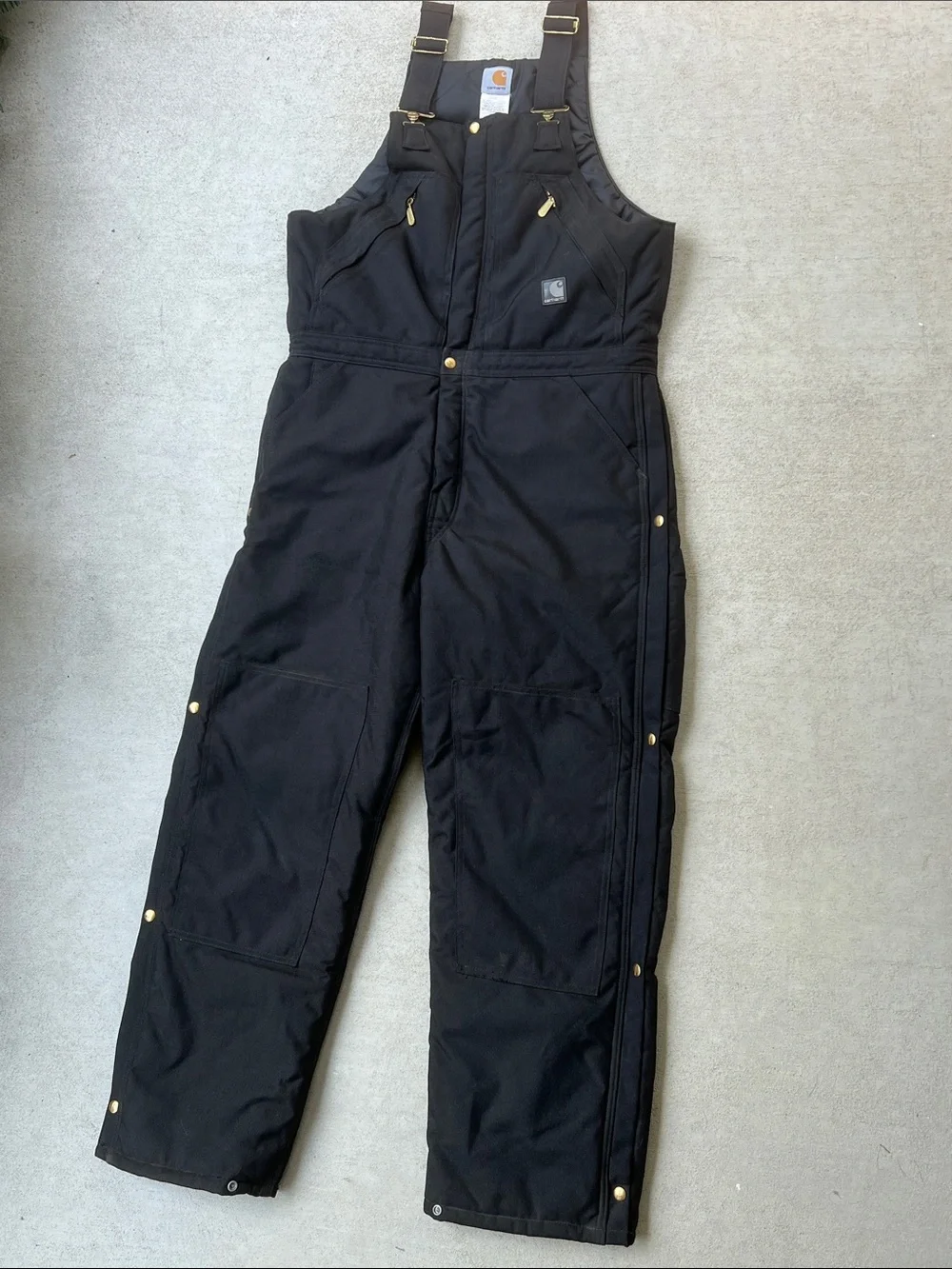 Carhartt | Black Insulated Men’s Bib Overalls Snap Leg Closures Sz 34 x 32
